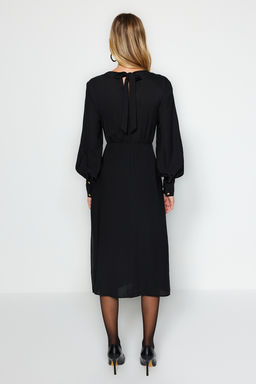 TRENDYOLMILLA Siyah Midi Y?rtmacl? Dokuma Elbise TWOAW24EL00851  фото 11