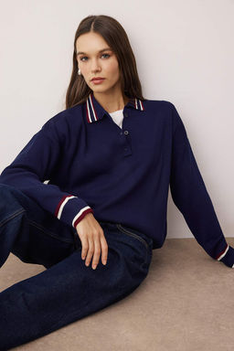 Lacivert Renk Bloklu Polo Yaka Triko Kazak TWOAW26KZ00238