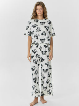 Комплект домашний женский кремовый с принтом Микки Маус