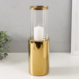 Подсвечник на 1 свечу «Хром», керамика, стекло, d=7.5 см, золото, 9.2×9.2×29.5 см