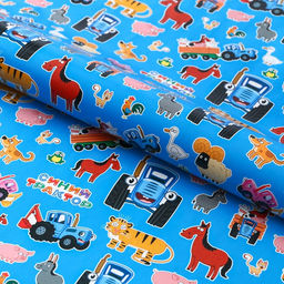 Цена за 10 шт. Бумага упаковочная глянцевая, Синий трактор, 70х100 см