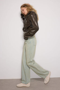 TRENDYOLMILLA Mavi Soluk Efekt Vintage Yuksek Bel Wide Leg Jeans TWOSS23JE00166  фото 8