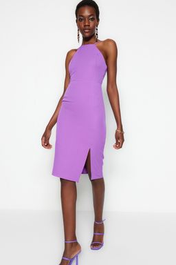 TRENDYOLMILLA Lacivert Vucudu Saran Midi Y?rtmacl? Dokuma Elbise TWOSS19BB0501 фото 7