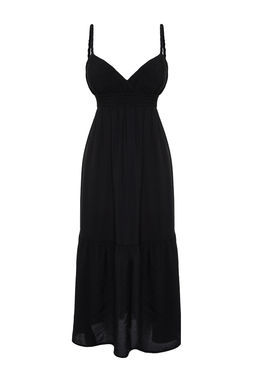 TRENDYOLMILLA Siyah Belden Ac?lan Ask?l? Midi Dokuma Elbise TWOSS24EL00340  фото 7
