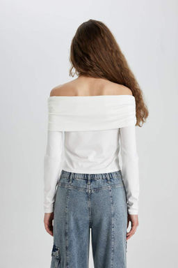 Приталенная футболка с открытыми плечами и длинными рукавами - Defacto фото 6