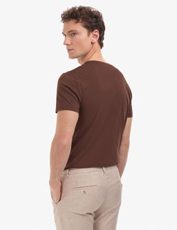 Koyu Kahverengi Slim Fit %100 Pamuk Bisiklet Yaka Basic Ti__rt