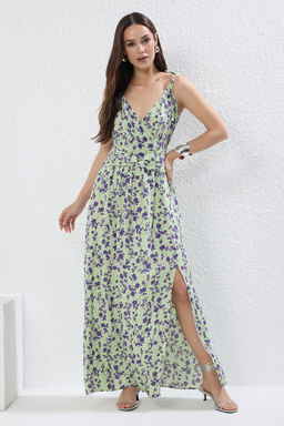 Yesil Animal A Kesim Y?rtmacl? Maxi Dokuma Elbise TWOSS23EL01892