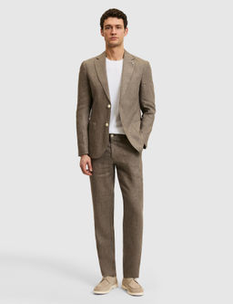 Kahverengi Slim Fit Beli Lastikli %100 Keten Pantolon