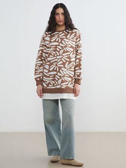 Bisiklet Yaka Desenli Kad?n Sweatshirt Tunik