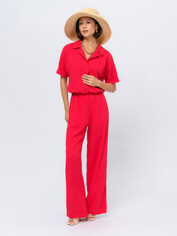 Блуза малинового цвета укороченная с короткими рукавами на пуговицах - 1001dress фото 3