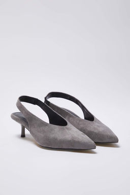 Gri Suet Sivri Burun Kad?n Kitten Topuklu Ayakkab? TAKAW26TO00012 - Trendyolmilla фото 4