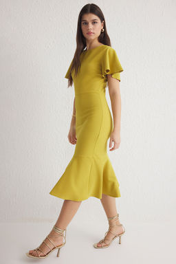 TRENDYOLMILLA Beyaz Fitted/Vucuda Oturan Volanl? Astarl? Midi Dokuma Elbise TWOSS20EL1342 фото 21