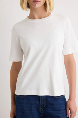 Ekru Basic Pamuklu Relaxed/Rahat Kal_p Bisiklet Yaka _rme T-Shirt TWOAW27TS00030 - Trendyolmilla фото 3