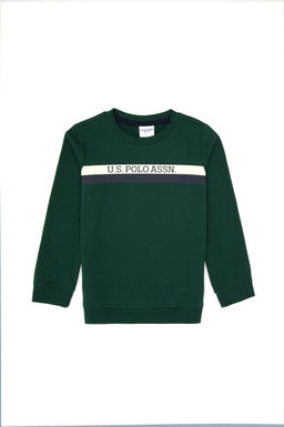 Erkek _ocuk Koyu Ye_il Basic Bisiklet Yaka Sweatshirt Sepette S_rpriz _ndirim
