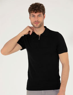 Siyah Slim Fit Fermuarl_ Polo Yaka Triko Ti__rt - Pierre cardin фото 2