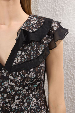 Siyah Cicekli A Kesim Yakas? Kat Kat F?rf?rl? Maxi Dokuma Elbise TWOSS25EL00284 - Trendyolmilla фото 4