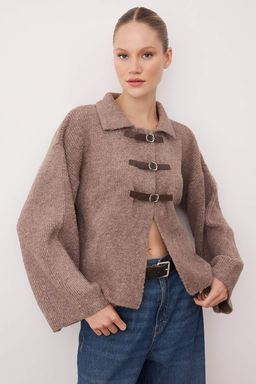 TRENDYOLMILLA Gri Buklet Mont Gorunumlu Triko H?rka TWOAW25HI00100  фото 8