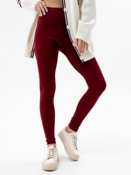 леггинсы из хлопка с добавлением лайкры,бордовые