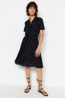 Siyah Puantiyeli Kusakl? Midi Dokuma Gomlek Elbise TWOSS23EL02396