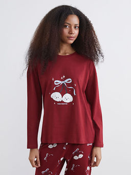 Bisiklet Yaka Bask?l? Kad?n Pijama Tak?m?