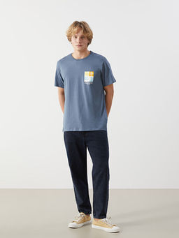 Bisiklet Yaka K?sa Kollu Bask?l? Penye Erkek Ti??rt