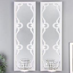 Подсвечник пластик, стекло на 1 свечу "Зеркальные узоры" набор 2 шт d-4 см белая 8х13х40 см   906886