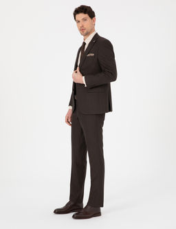 Kahverengi Slim Fit _izgili Tak_m Elbise