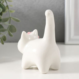 Сувенир керамика "Котик белый пухлый с розовыми цветочками" 7,8х5х10 см