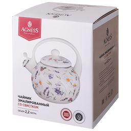 ЧАЙНИК AGNESS ЭМАЛИРОВАННЫЙ СО СВИСТКОМ СЕРИЯ FLOWER STORY, 2,2 Л  фото 2