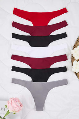 Trendyolmilla Siyah-Cok Renkli 7li Paket Dikissiz/Iz Yapmaz Lazer Kesim Micro Tanga Orme Kulot THMSS25KU00036  фото 9