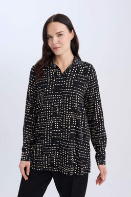 Loose Fit Gomlek Yaka Desenli Uzun Kollu Gomlek Tunik - Defacto фото 5