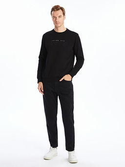 Bisiklet Yaka Bask?l? Erkek Kal?n Sweatshirt