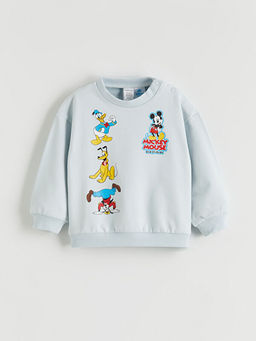 Bisiklet Yaka Uzun Kollu Mickey Mouse Bask?l? Erkek Bebek Sweatshirt ve E?ofman Alt?