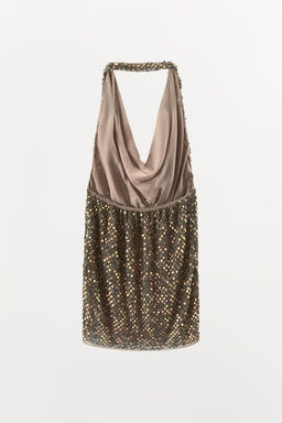 SEQUINNED AND BEADED HALTER DRESS - Zara фото 4