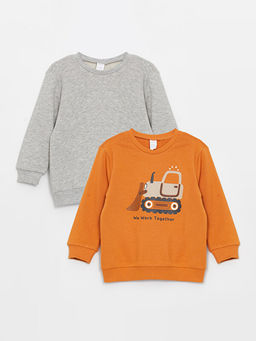 Bisiklet Yaka Bask?l? Uzun Kollu Erkek Bebek Sweatshirt 2li