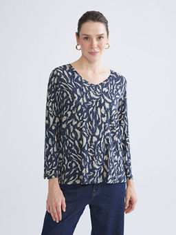 V Yaka Desenli Bluz