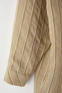 Yesil Cizgili Oversize/Genis Kal?p Dokulu Gomlek TWOAW26GO00083