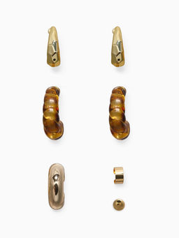 Серьги и кафф QF Тренд, набор 7 шт. цвет золото, коричневый  фото 2