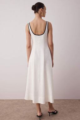 Ekru Keten Icerikli Duz Midi Dokuma Elbise TWOSS25EL00895 - Trendyolmilla фото 7