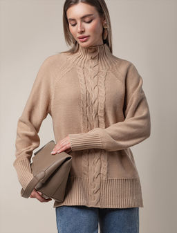 Свитер фактурной вязки с узором косы - Vilatte фото 6