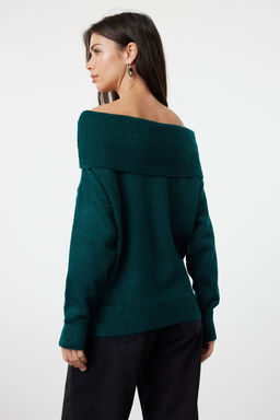 Zumrut Yesili Yumusak Dokulu Carmen Yaka Triko Kazak TWOAW20KZ1519