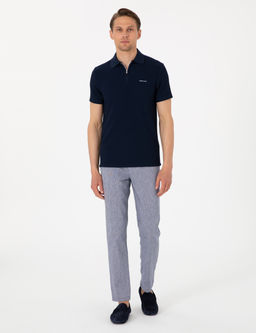 Lacivert Slim Fit _rme Dokulu Polo Yaka Ti__rt