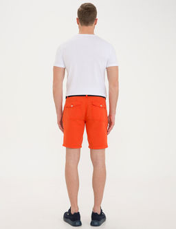 Turuncu Standart Fit Keten Kar___ml_ Bermuda _ort