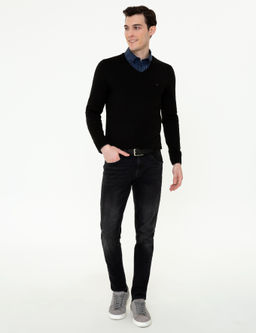 Siyah Slim Fit V Yaka Basic Triko Kazak - Pierre cardin фото 5