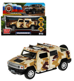 Технопарк. Модель "Hummer H2 Пикап Камуфляж" 12 см,мет,двер,ба,инер,песочный арт.HUM2PICKUP-12MIL-BN
