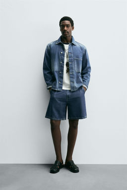 LIGHTWEIGHT DENIM STRAIGHT-LEG BERMUDA SHORTS