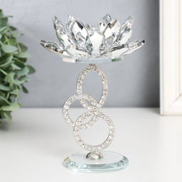 Стеклянный подсвечник на 1 свечу «Лотос на кольцах», d=4 см, 11.2×9×16.5 см