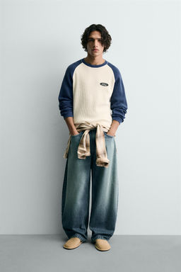 FORD  COLOUR BLOCK WAFFLE-KNIT T-SHIRT