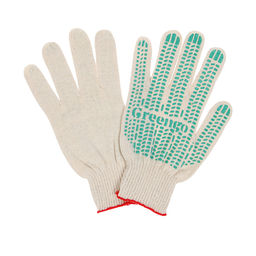 Цена за 10 шт. Перчатки садовые, хб, вязка 10 класс, 4 нити, размер 9, с ПВХ точками, белые, Greengo