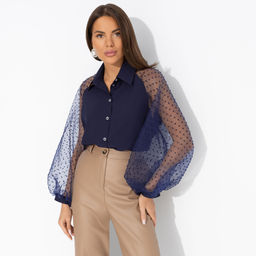 Блуза комбинированная с органзой, Теория красоты (синяя туманность) - Charutti фото 6